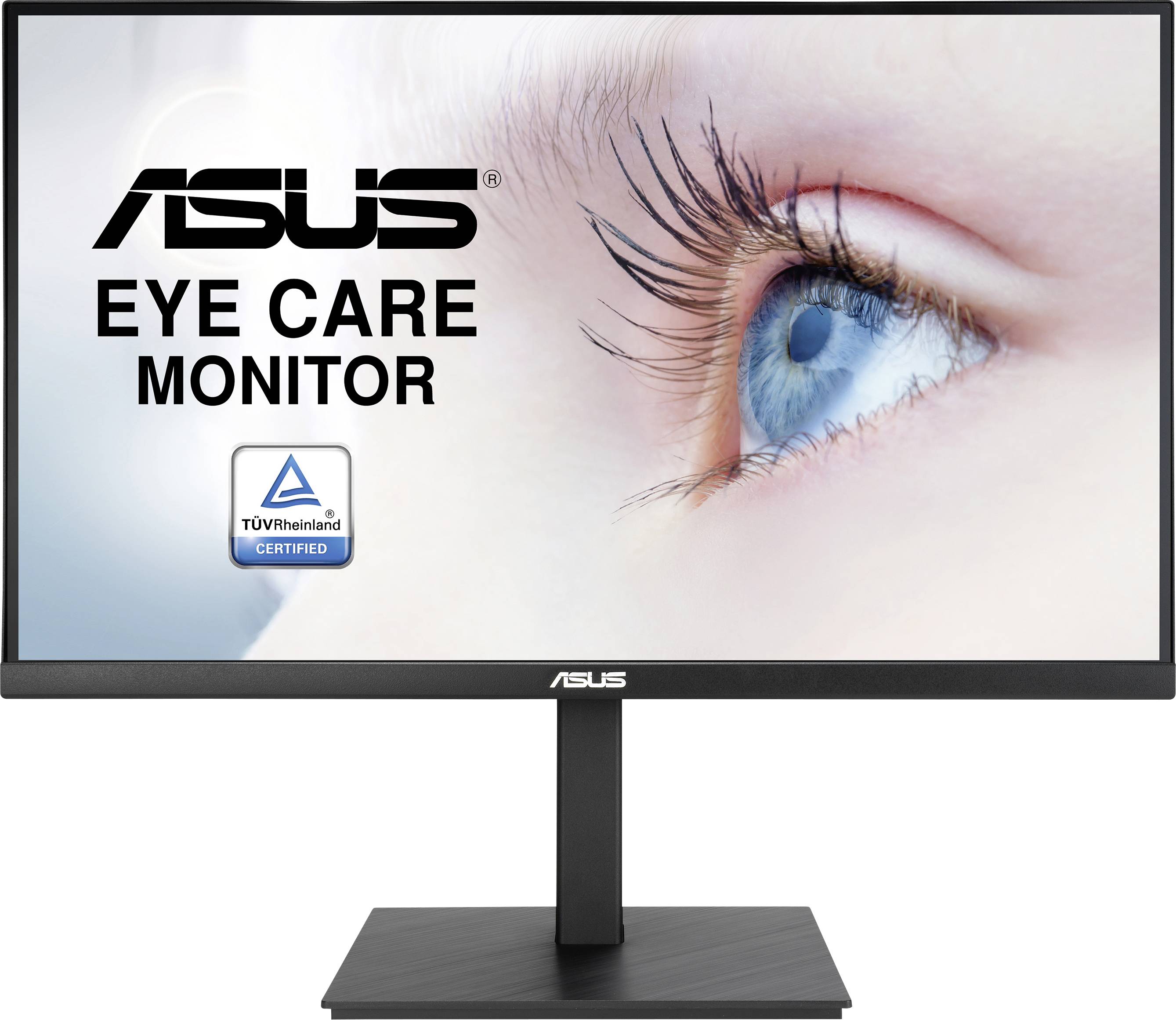 'ASUS Monitor za nego oči' oglas. Bližnji posnetek očesa. Monitor je certificiran s TÜV Rheinlandom za tehnologijo zaslona, ki varuje oči.