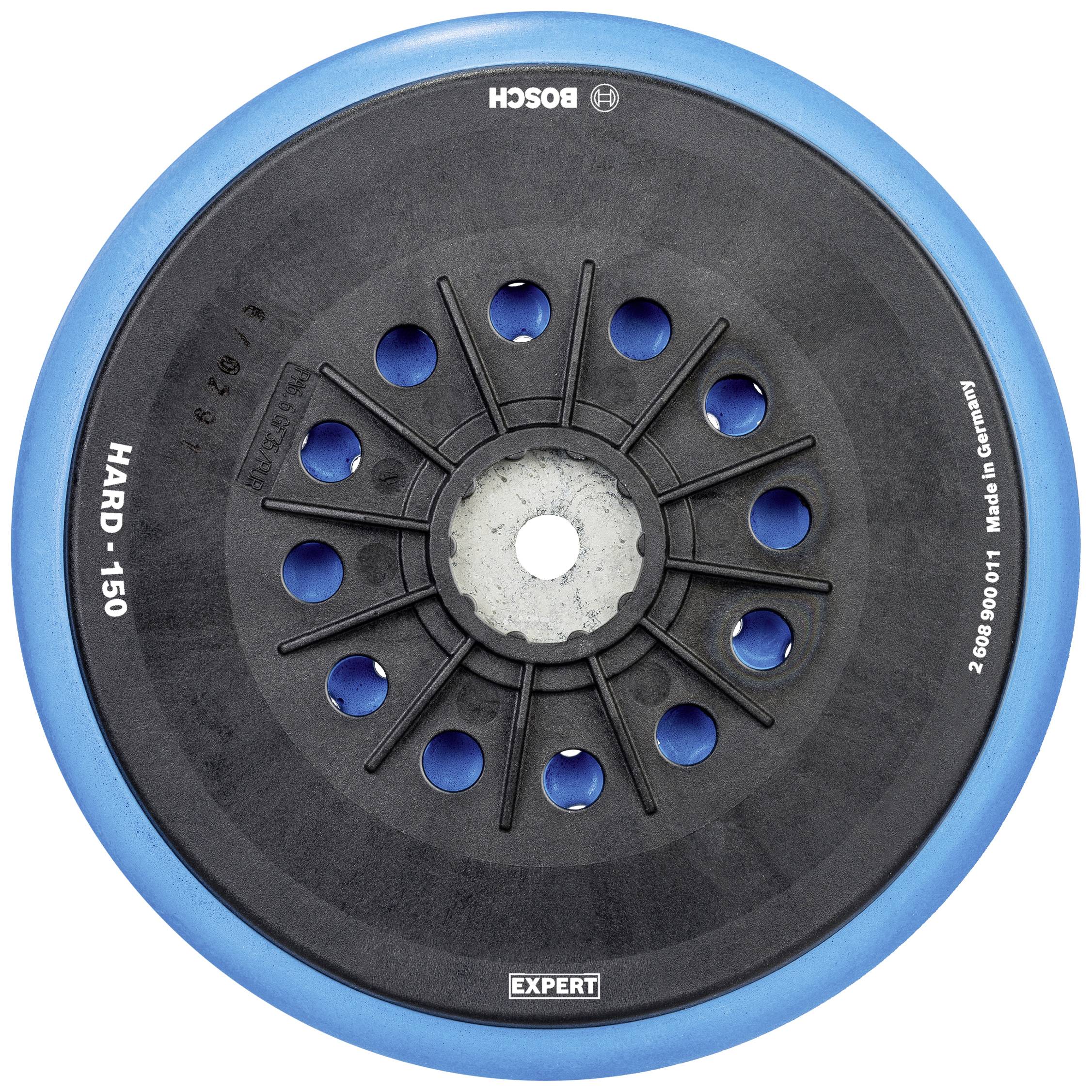 Črn brusilni disk znamke Bosch, model 'HARD-150', z modrim robom, z oznako 'EXPERT' in 'Made in Germany'.