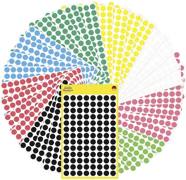 Avery-Zweckform 59994 etikete Ø 8 mm papir rdeča, zelena, rumena, črna, modra, bela, neonsko rdeča, neonsko zelena 1 set  označevalne točke