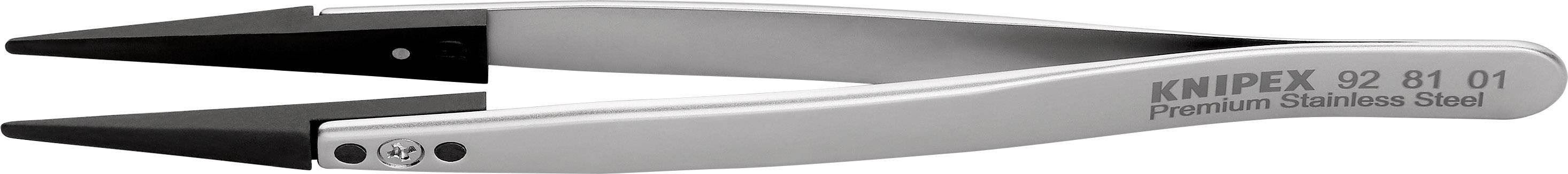 Nerjavna pinceta KNIPEX z ravnimi, finimi konicami, primerna za natančna dela v elektroniki ali finomehaniki.