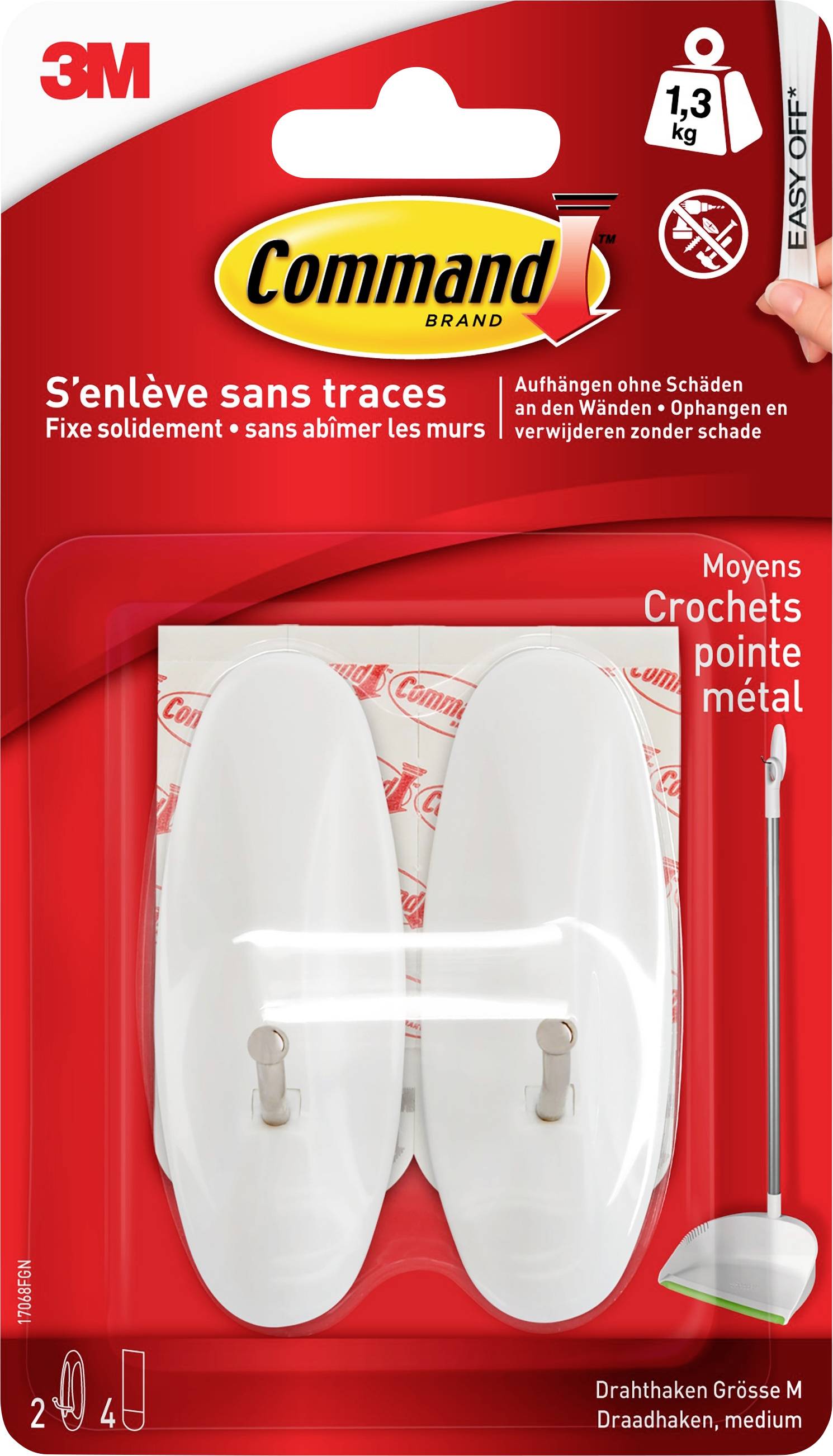 3M Command ™ Medium Wire Hook (D x Š x V) 29 x 29 x 79 mm bela, kovinska Vsebina: 2 kos