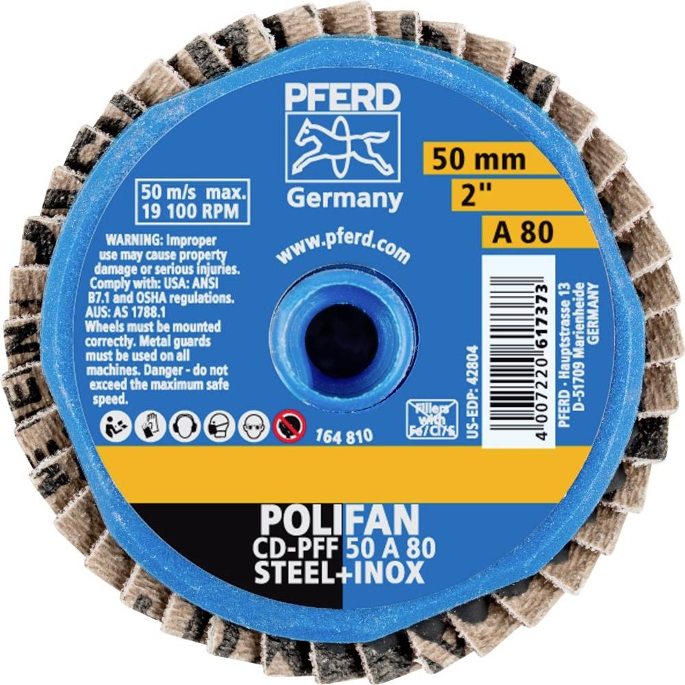 Lamelni disk 'Pferd Polifan CD-PFF 50 A 80', premer 50 mm, za jeklo in nerjavno jeklo, maksimalna hitrost 50 m/s, proizvajalec: Nemčija.