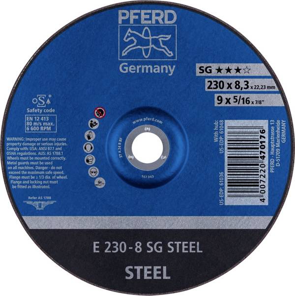 PFERD TOOLS 62223826 E 230-8 SG STEEL groba plošča za brušenje, kolenasta Premer 230 mm Vrtina-Ø 22.23 mm nerjaveče jeklo, jeklo 10 kos