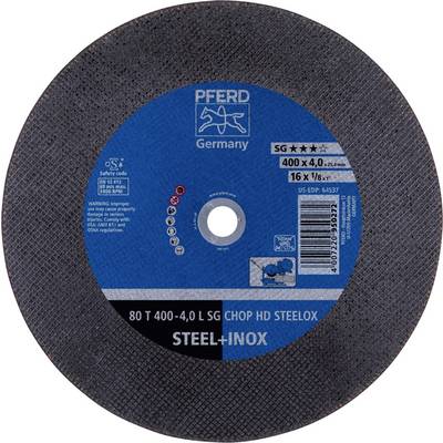 Okrogla brusilna plošča znamke 'Pferd', modra nalepka z oznakami: 400x4,0 mm, primerna za 'Steel-Inox'. Varnostna navodila so priložena.