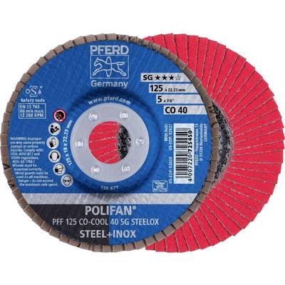 'Brusilni diski PFERD, model POLIFAN PFF 125 CO-COOL 40, za jeklo in inox. Premer 125 mm, maks. 12.200 obratov/min.'