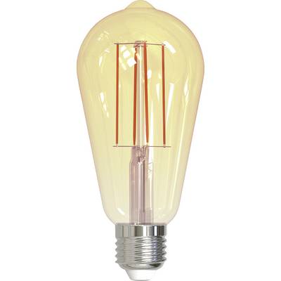 Retro Edison žarnica z vidnim žarilnim trakom, ki seva toplo svetlobo, pred belo ozadjem.