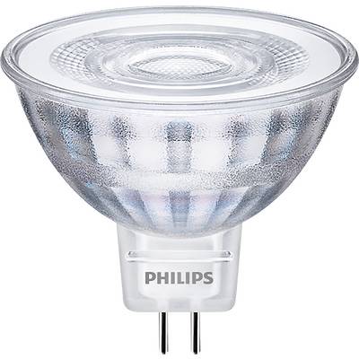Philipsova LED žarnica z GU5.3 vznožkom, prozornim steklom in reflektivno notranjo površino, primerna za razsvetljavo.