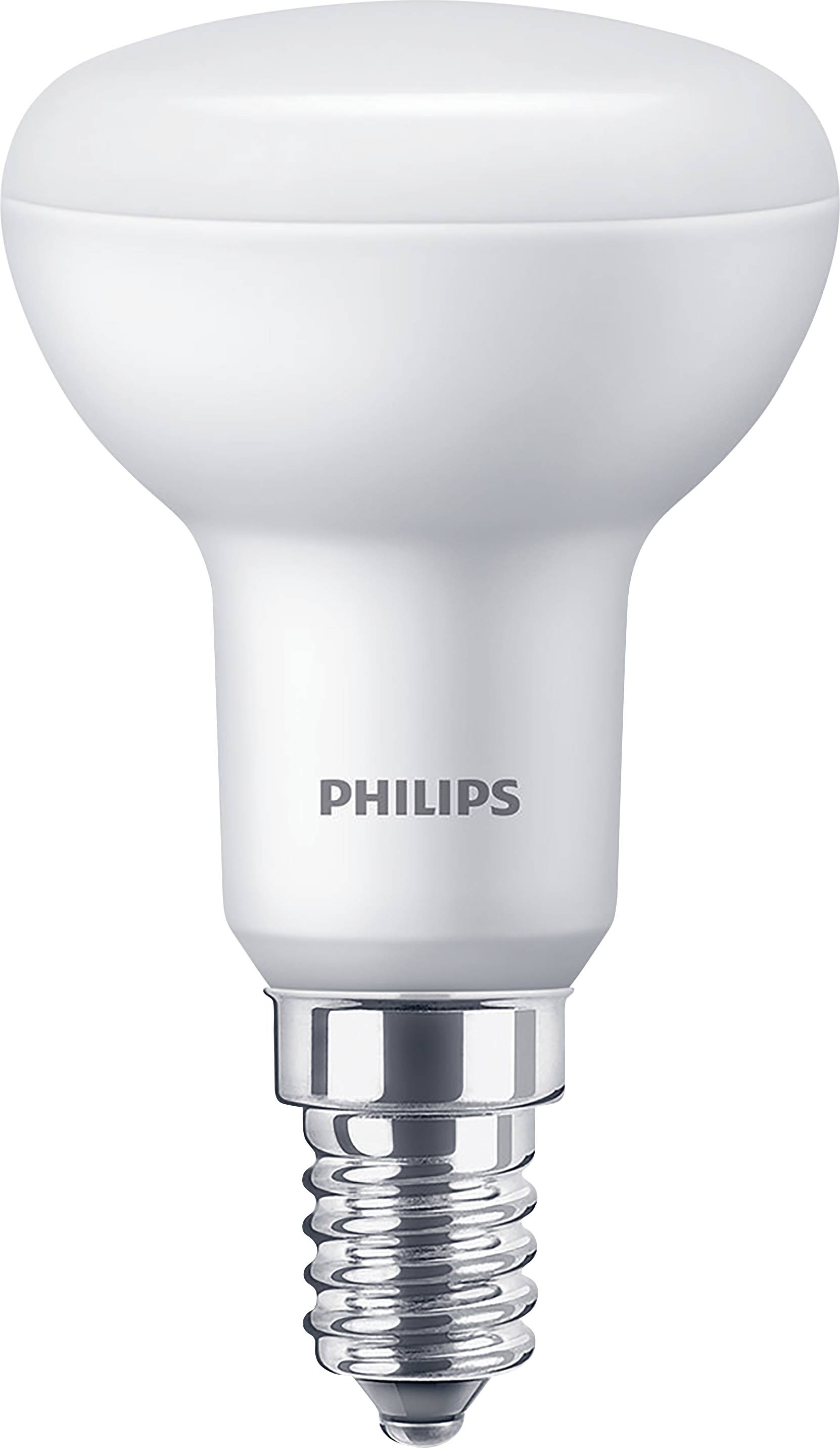 LED-žarnica Philips v beli barvi z vznožkom E14, primerna za varčno svetlobo v bivalnih in delovnih prostorih.