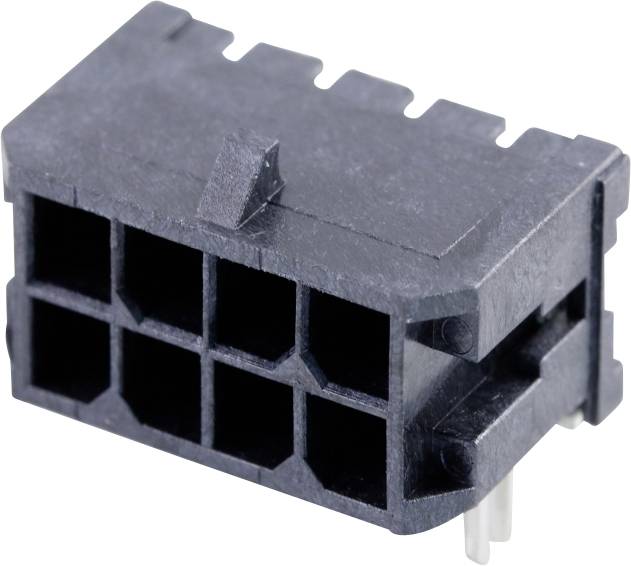 Črn plastični vtič z večimi pravokotnimi odprtinami. Primeren za elektronske povezave.
