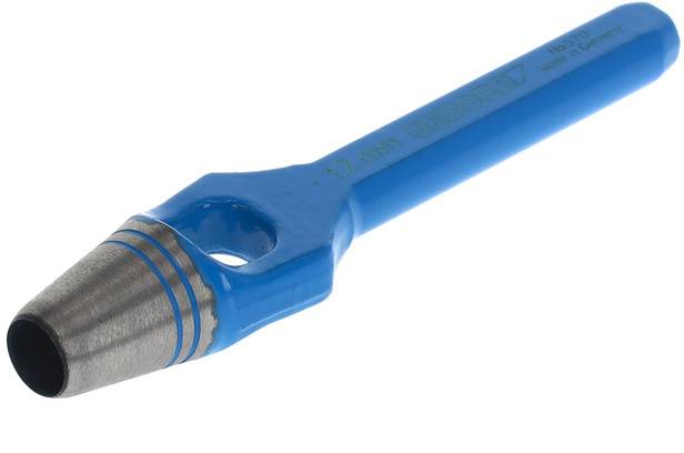 Modra luknjača, 12 mm, primerna za natančno izrezovanje okroglih lukenj v materialih, kot so usnje ali tekstil.