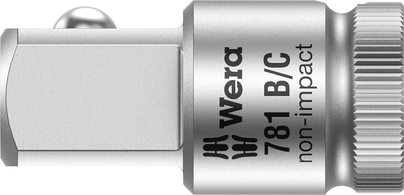 Kovinski adapter za vijačna orodja z napisom 'Wera 781 B/C non-impact'. Priključek z reliefno površino.