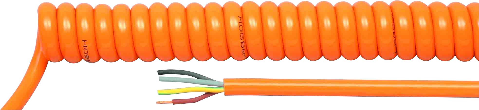 Oranžen spiralni kabel z odkritim koncem, ki prikazuje pet žic različnih barv.