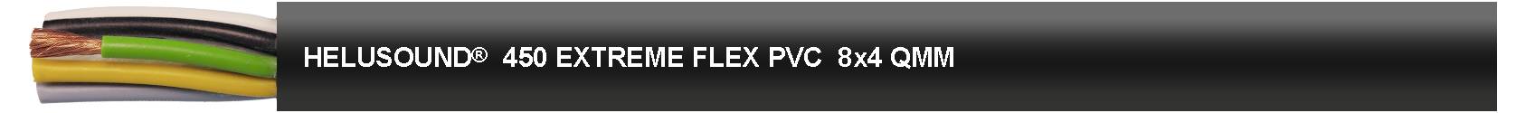 Črno oplaščen kabel z več barvnimi žicami (rjava, zelena, rumena, črna, bela). Besedilo: 'HELUSOUND 450 EXTREME FLEX PVC 04G1.0'.