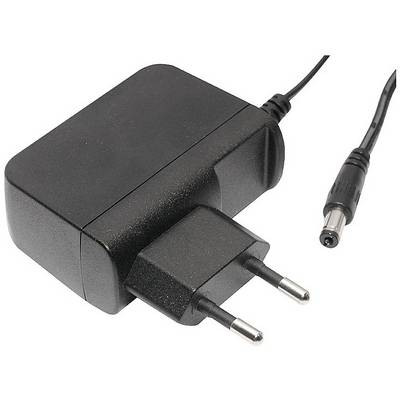 Črni napajalnik z evropskim vtičem in kablom z okroglim vtičem za napajanje elektronskih naprav.