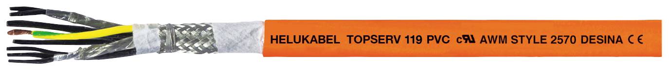 Električni kabel z oranžno oblogo. Napis: 'HELUKABEL TOPSERV 110 PVC -O AWN STYLE 2570 DESINA CE'.