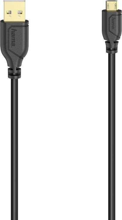 Črn USB-A do Micro-USB kabel, primeren za polnjenje in prenos podatkov.