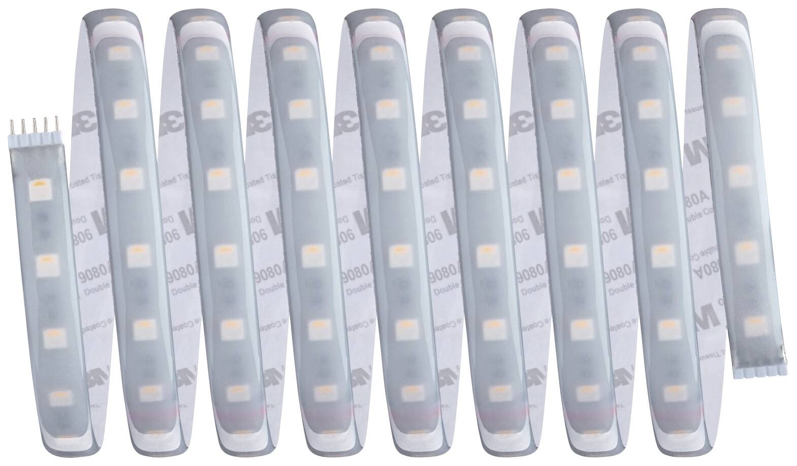 LED-trakovi v belih plastičnih ohišjih, ki prikazujejo enakomerno razporejene svetlobne elemente. Primerni za osvetljevanje.