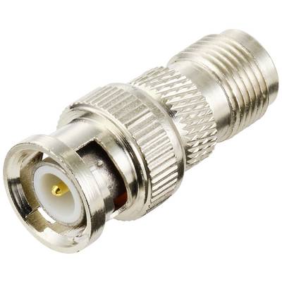RF adapter iz kovine z BNC vtičem na eni strani in N-tipa vtičem na drugi strani.