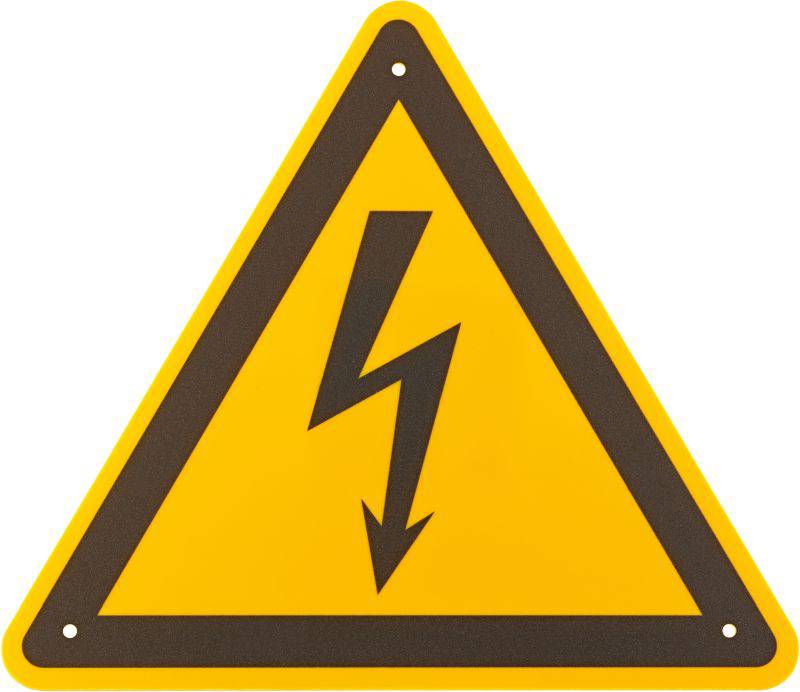 Rumeno opozorilno znamenje s črnim simbolom strele, ki opozarja na električno nevarnost.