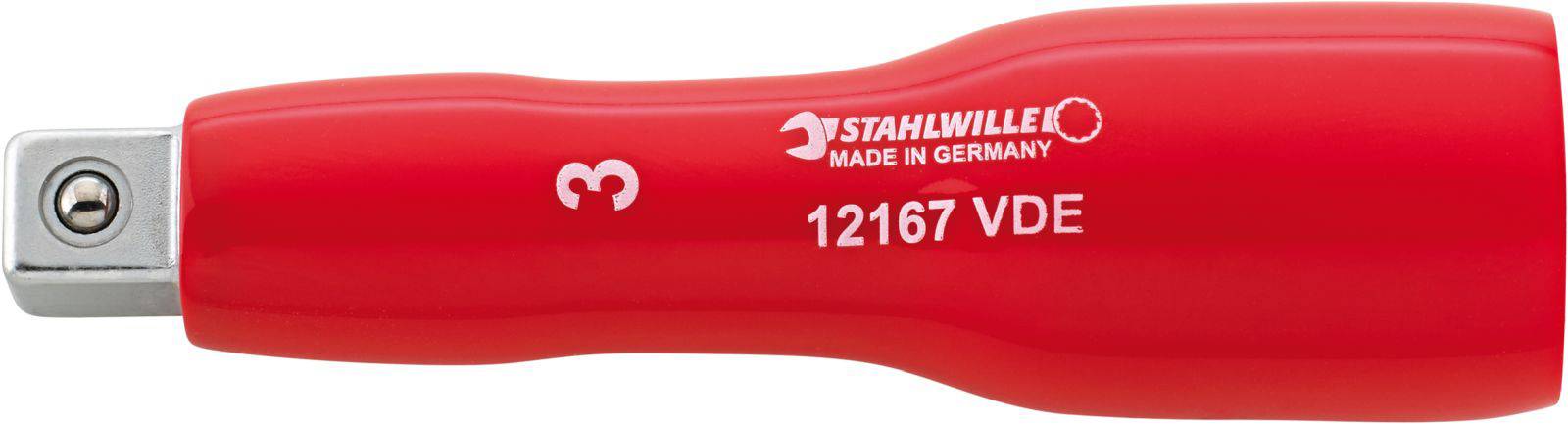Rdeč izvijač s kovinsko konico, z napisom 'STAHLWILLE', 'Made in Germany', '12167 VDE', z izolacijo za električna orodja.