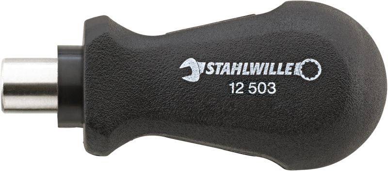 Črn ročaj izvijača z logotipom Stahlwille in modelno številko '12 503' na strani.