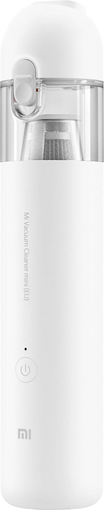 Prenosni, bel mini sesalnik znamke Xiaomi z prozornim zgornjim delom in vidnim stikalom za vklop/izklop.