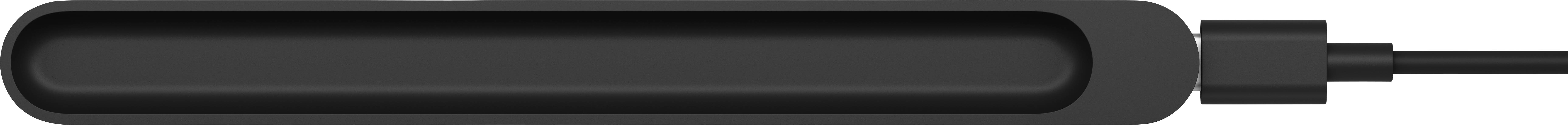 Črna, pravokotna elektronska naprava z enim kablom, verjetno polnilna postaja ali adapter.
