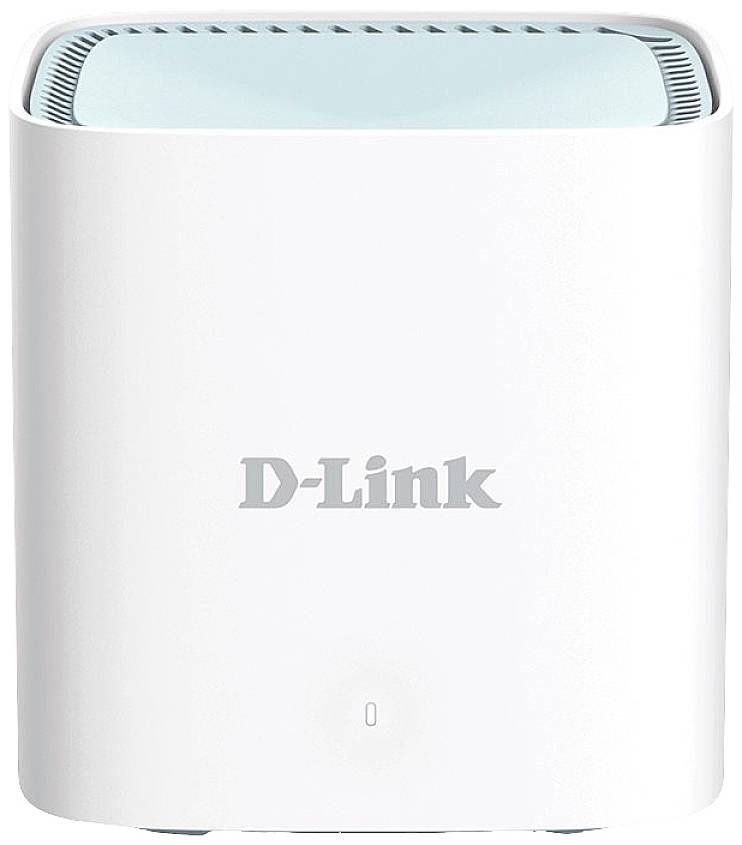 Bel D-Link brezžični usmerjevalnik z zaobljenimi robovi in diskretnim logotipom na sprednji strani.