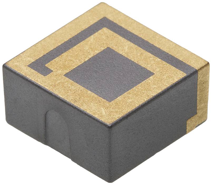 Majhen, kubičen elektronski element z geometrijskimi vzorci na zgornji površini, verjetno senzor ali čip.
