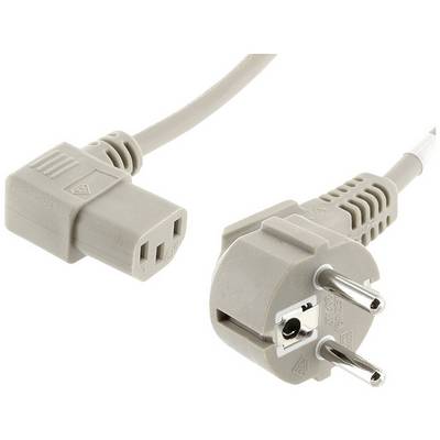 Siv mrežni kabel z C13 vtičem na levi strani in Schuko vtičem na desni strani, primeren za evropske vtičnice.