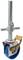 Vrtljivo kolo z modrim gumijastim kolesom, kovinskim gredljem z navojem in vgrajeno zavoro. Primerno za težke obremenitve in fleksibilno premikanje.