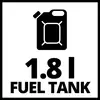Črna ikona prikazuje kanister, pod njim pa piše '1,8 l PROSTORNINA GORIVA'. Simbolizira 1,8-litrski rezervoar za gorivo.