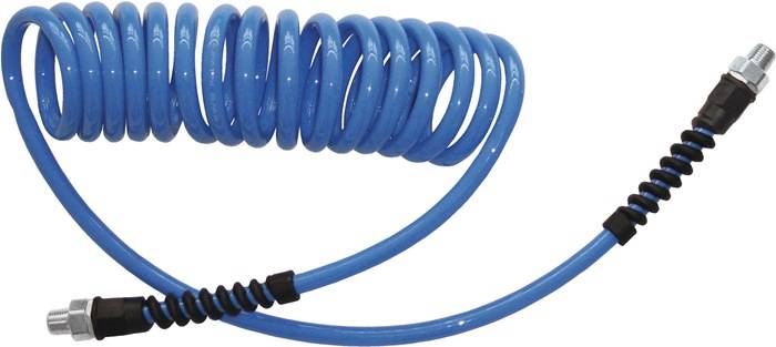 Modro, spiralasto kabel s fleksibilno strukturo, primeren za aplikacije, ki zahtevajo gibljivost, kot so na primer telefonski kabli.