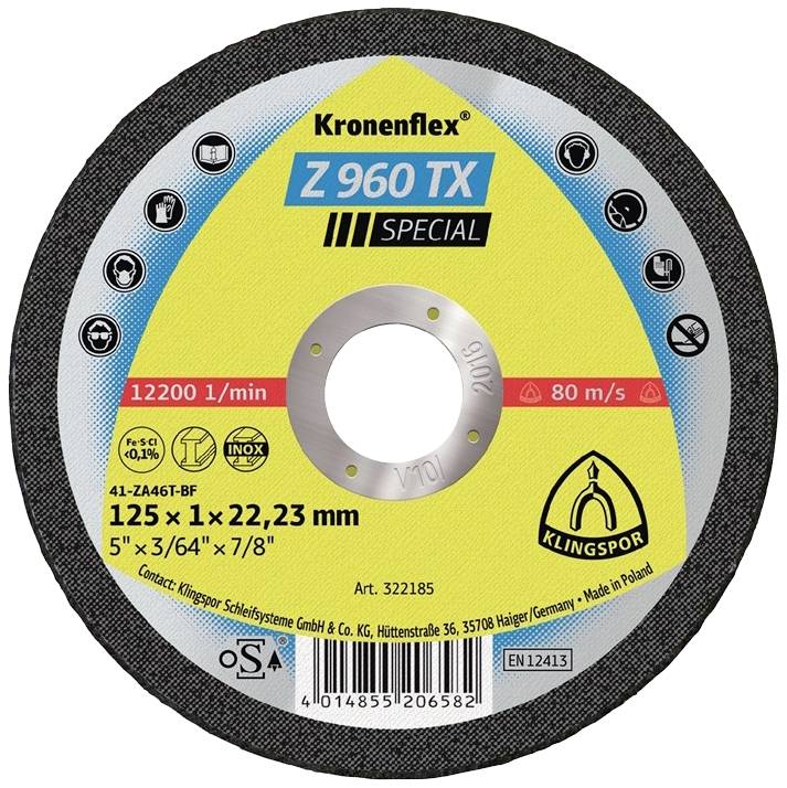 Krožna žaga 'Kronenflex Z 960 TX Special', premer 125 mm, maksimalna hitrost vrtenja 12200 obratov/min, proizvajalec 'Klingspor'.