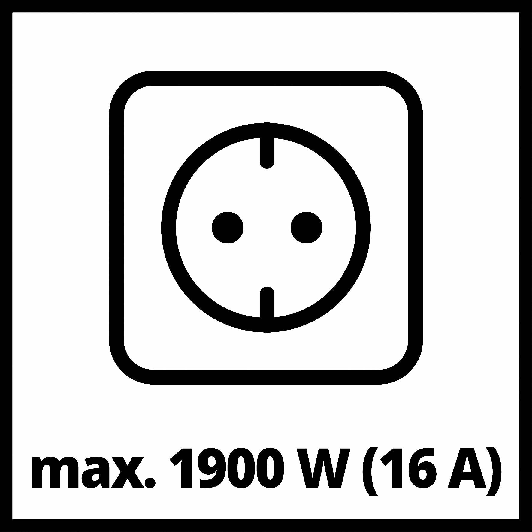 Stiliziran simbol vtičnice z napisom 'max. 1900 W (16 A)', ki prikazuje maksimalno električno obremenitev.