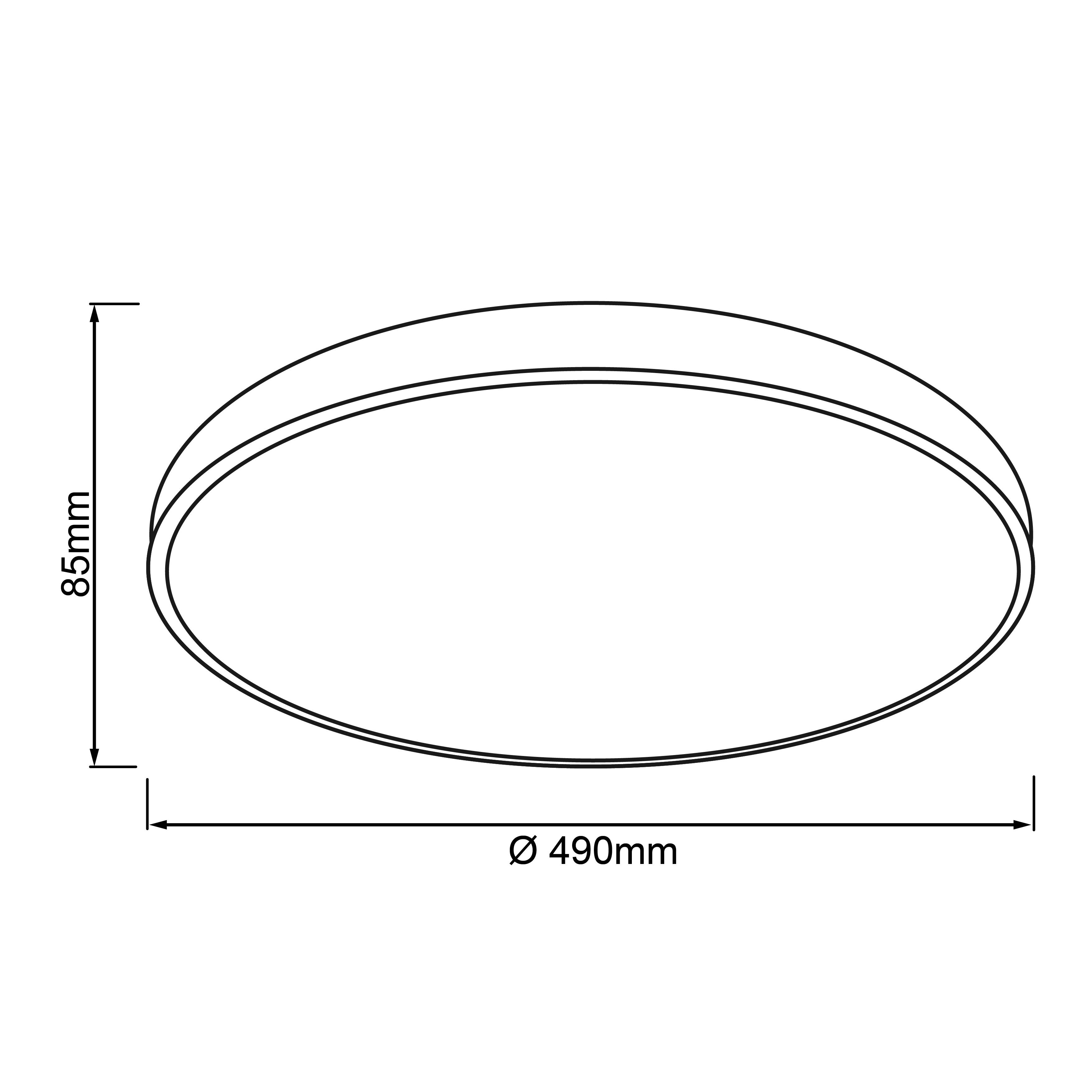 Skica okroglega predmeta s premerom 490 mm in višino 85 mm. Oznake prikazujejo mere.