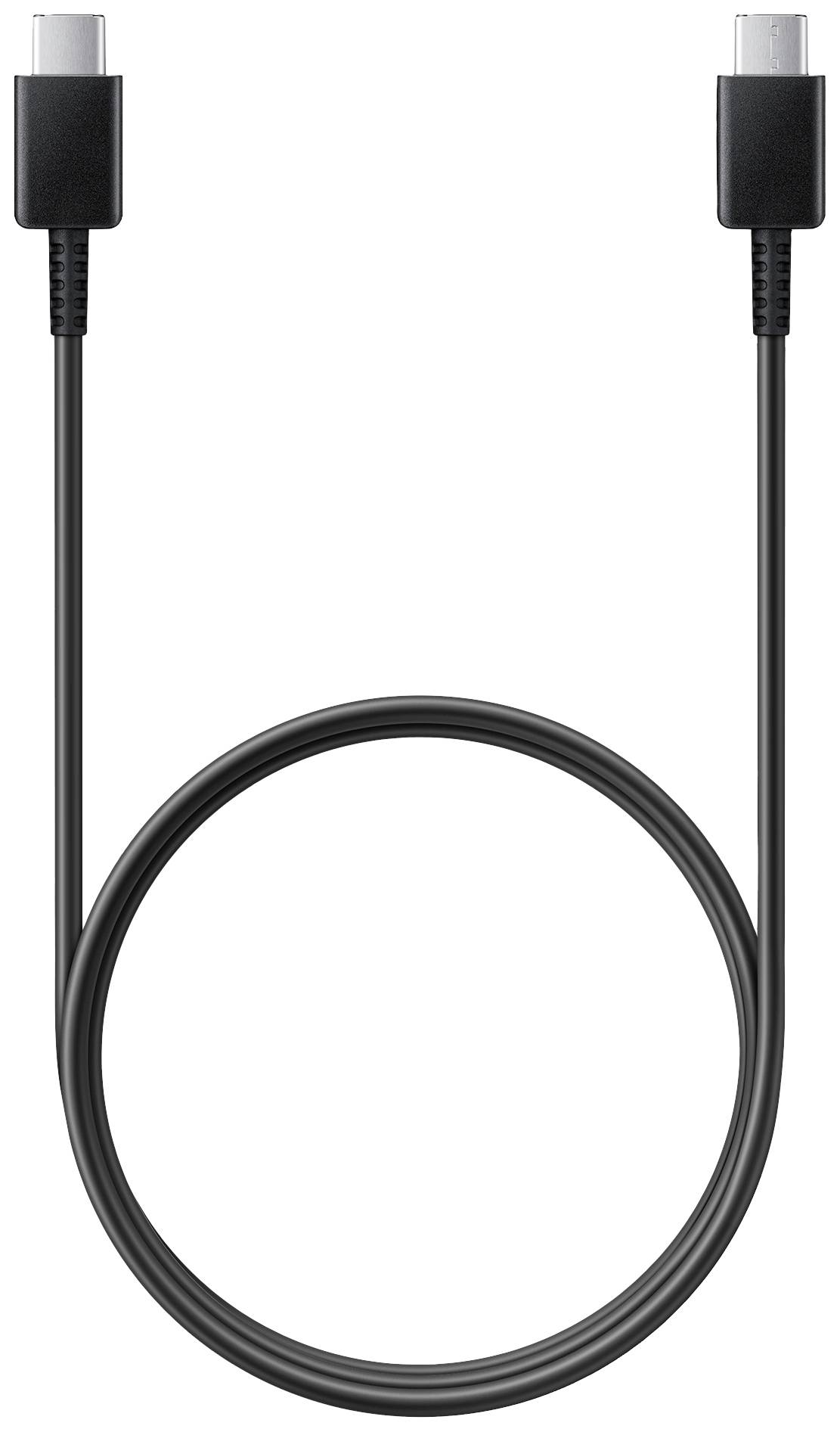 Črn USB-C kabel s priključkom na obeh koncih, prikazan v zanki.