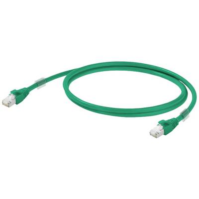 Zeleni eternet kabel s priključkoma na obeh koncih, primeren za povezovanje omrežnih naprav.