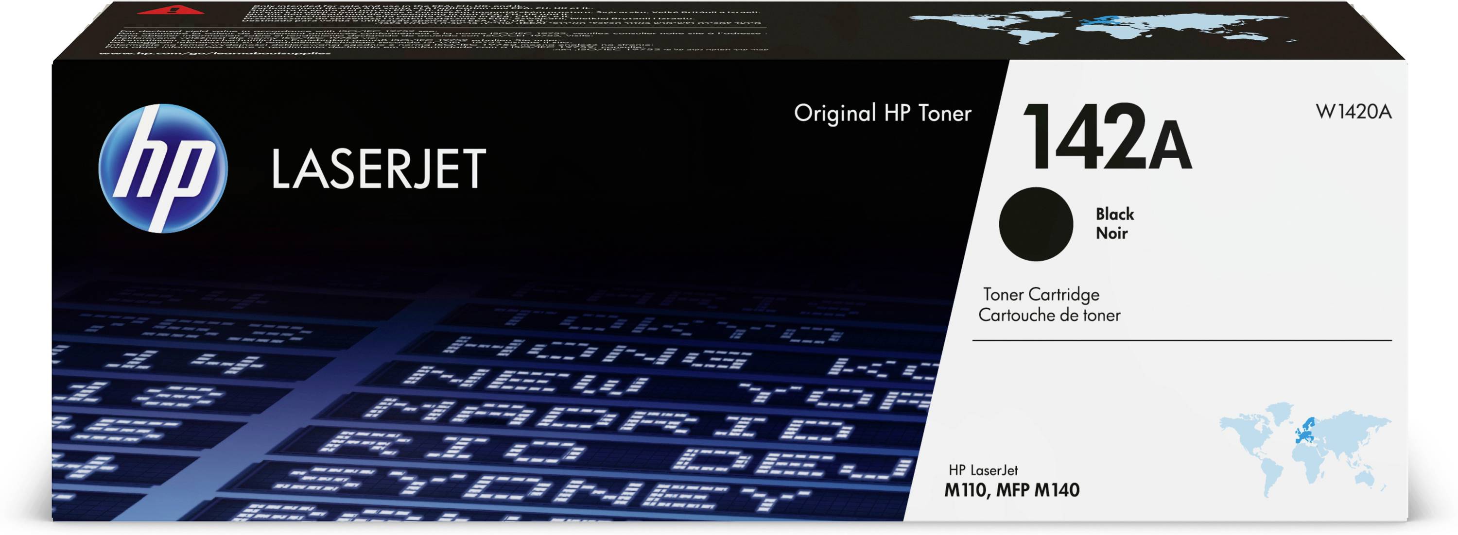 Napolnilna kartuša HP LaserJet 142A črne barve, škatla označena z Original HP Toner in kompatibilna s serijo HP LaserJet M110/M130.