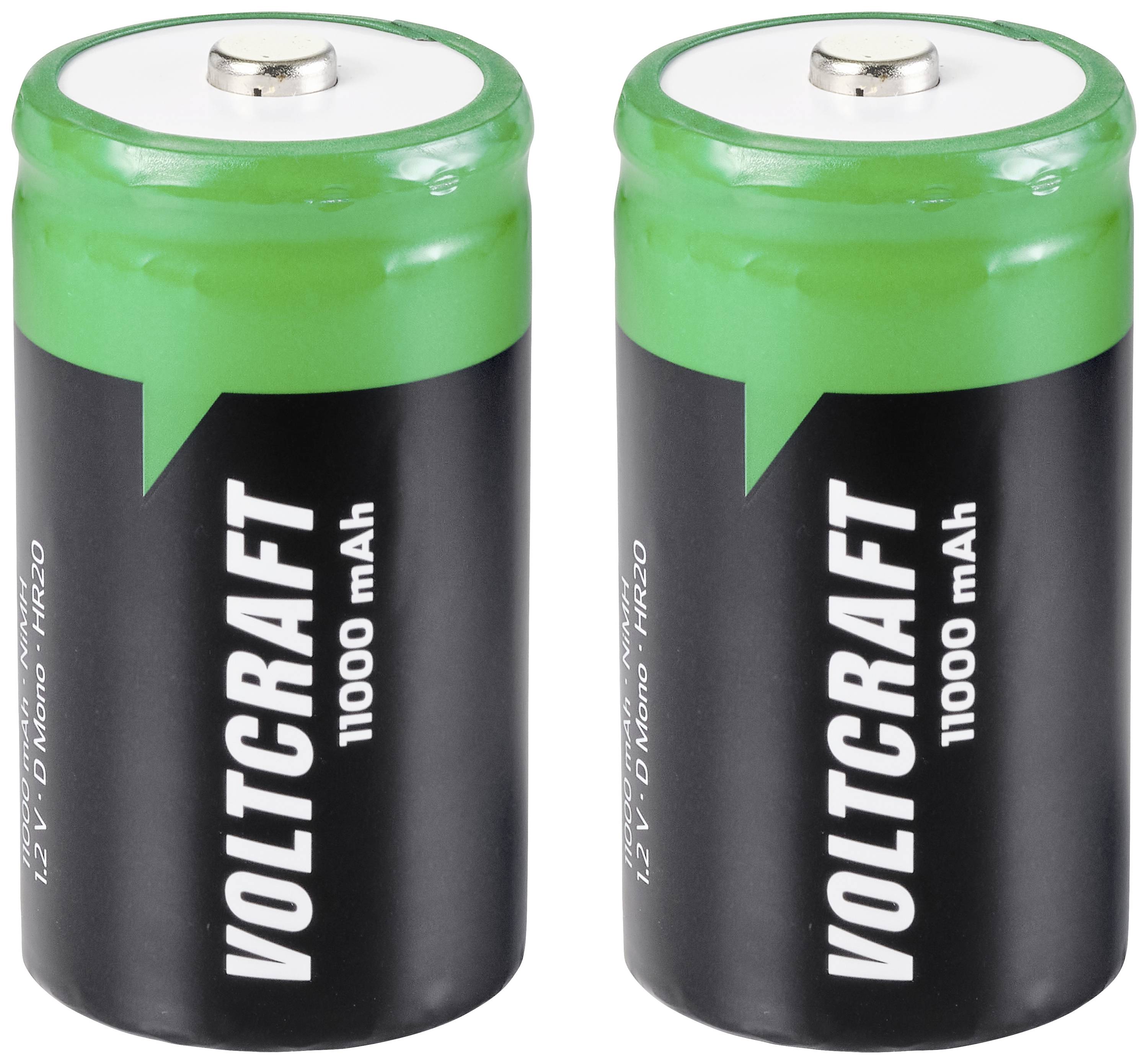 Dve zeleni in črni bateriji znamke 'Voltcraft' s kapaciteto 11000 mAh, model HR20, 1,2 V.