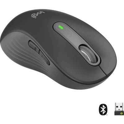 Brezžična, črna računalniška miška z drsnim koleščkom in dvema stranskima gumboma. Možnosti povezovanja: Bluetooth in USB-ključek.