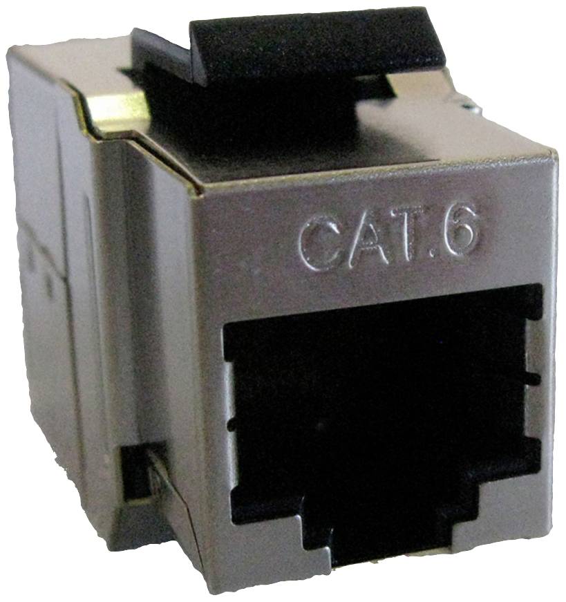 Konektor CAT.6 za povezavo ethernetnih kablov v računalniških omrežjih.