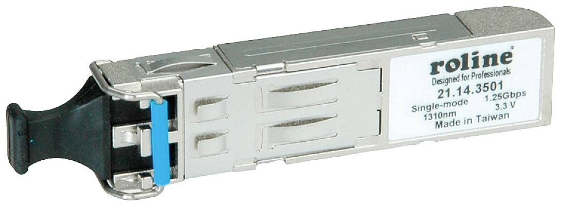 SFP modul 'roline 21.14.3501' za enorodovne optične povezave, 1310 nm, 1,25 Gbps, 3,3 V, izdelan na Tajvanu.