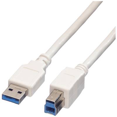Dva bela USB-kabla, eden z USB-A vtičem in drugi z USB-B vtičem, na beli podlagi.