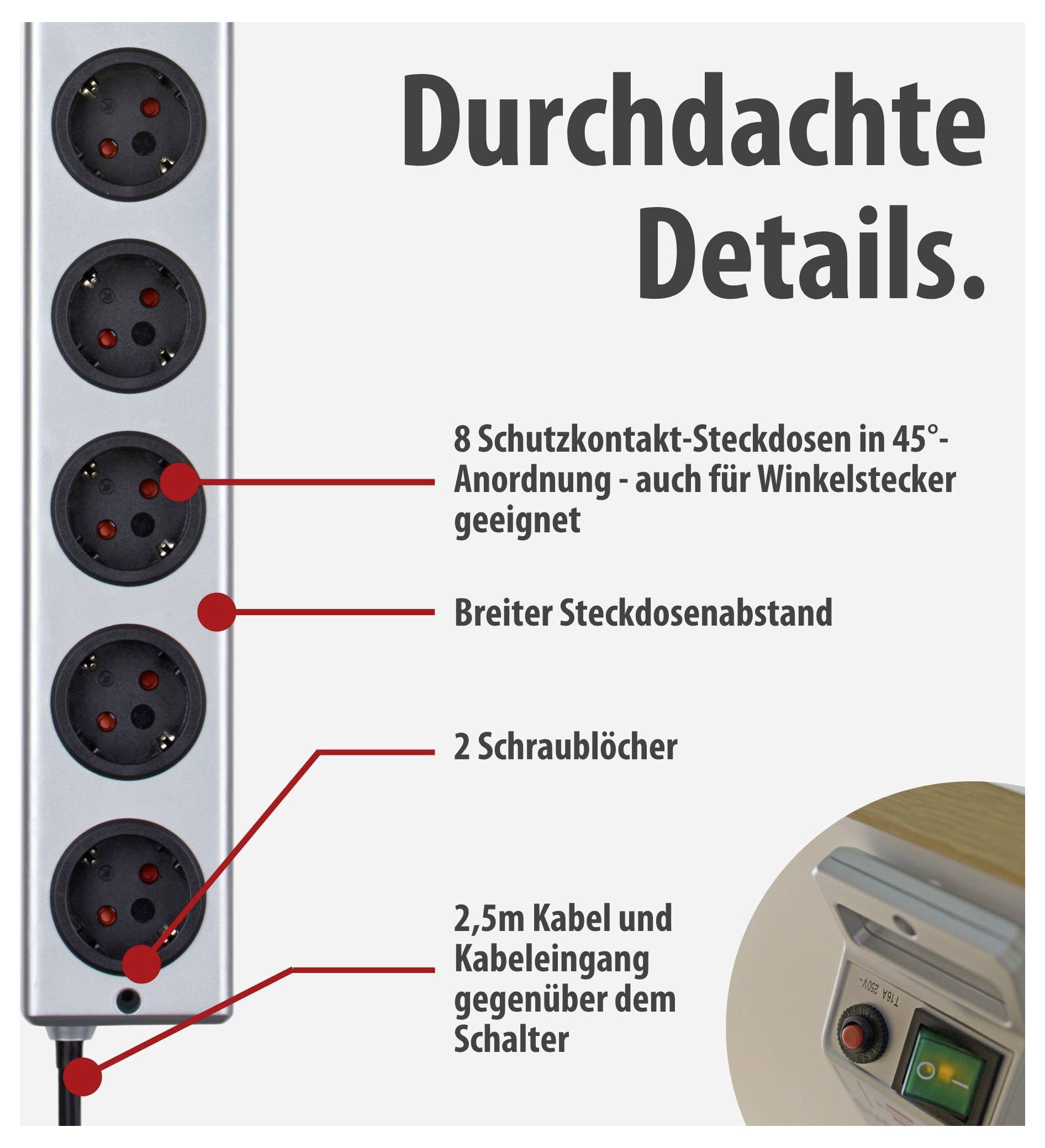 Brennenstuhl 1153340318 razdelilna letev s prenapetostno zaščito srebrna vtičnica 1 kos-3
