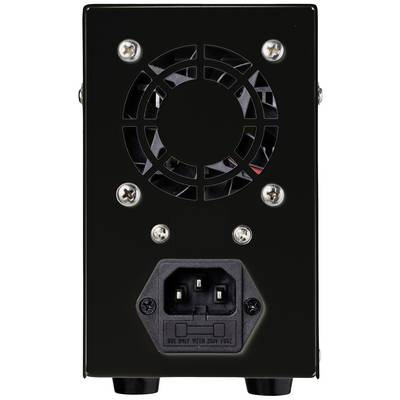 Pogled od zadaj na črni računalniški napajalnik z ventilatorjem in priključkom za električni kabel.