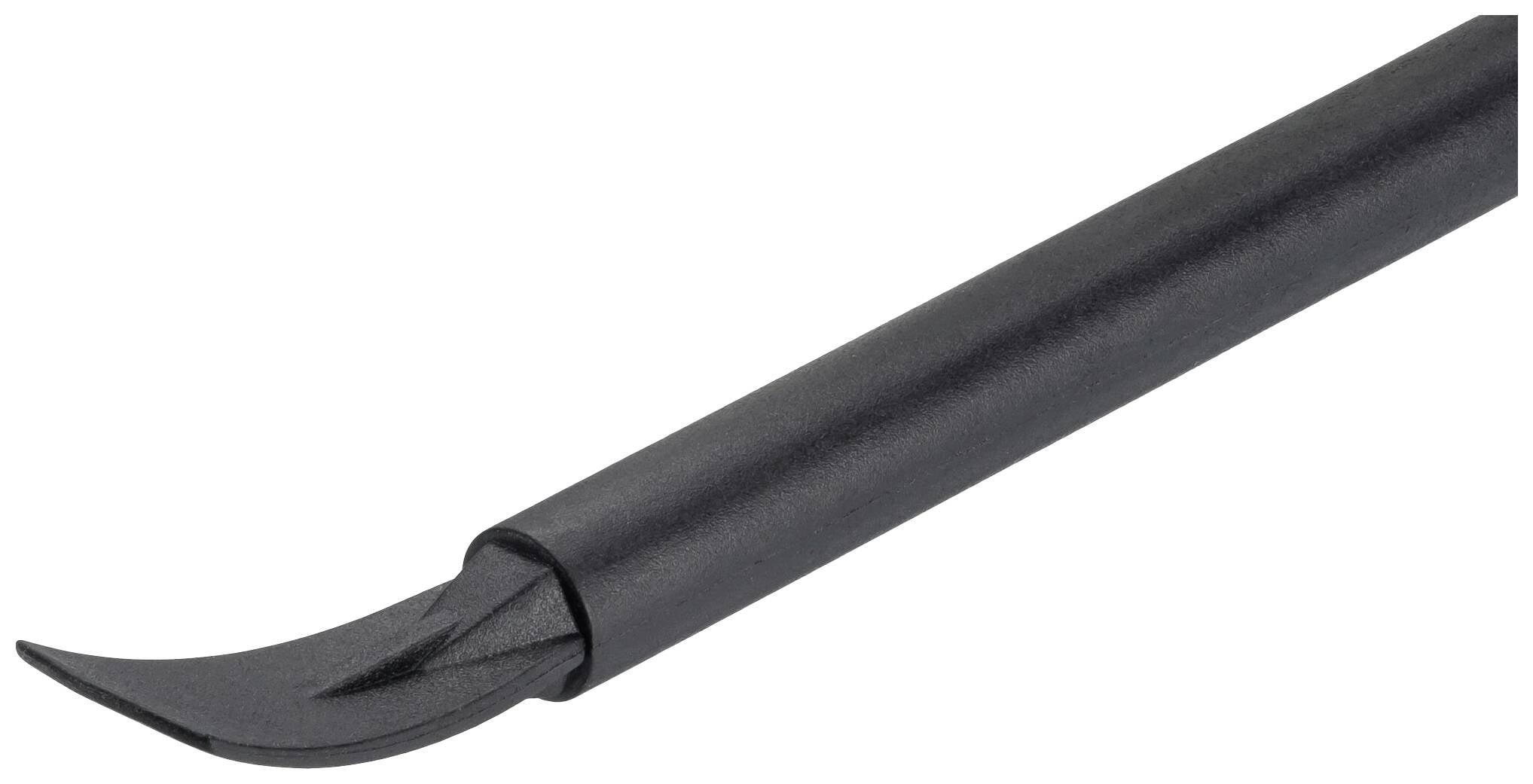 Črn vzvodni zatič, orodje z ukrivljenim, ploščatim koncem za dvigovanje ali premikanje majhnih predmetov.