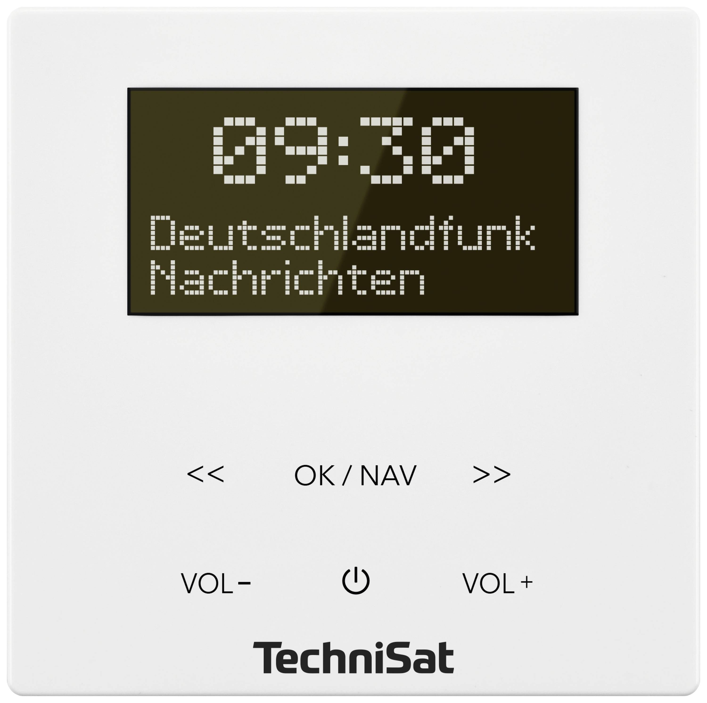 Digitalni radio prikazuje '09:30 Deutschlandfunk Novice'. Spodaj so gumbi za upravljanje navigacije in glasnosti.