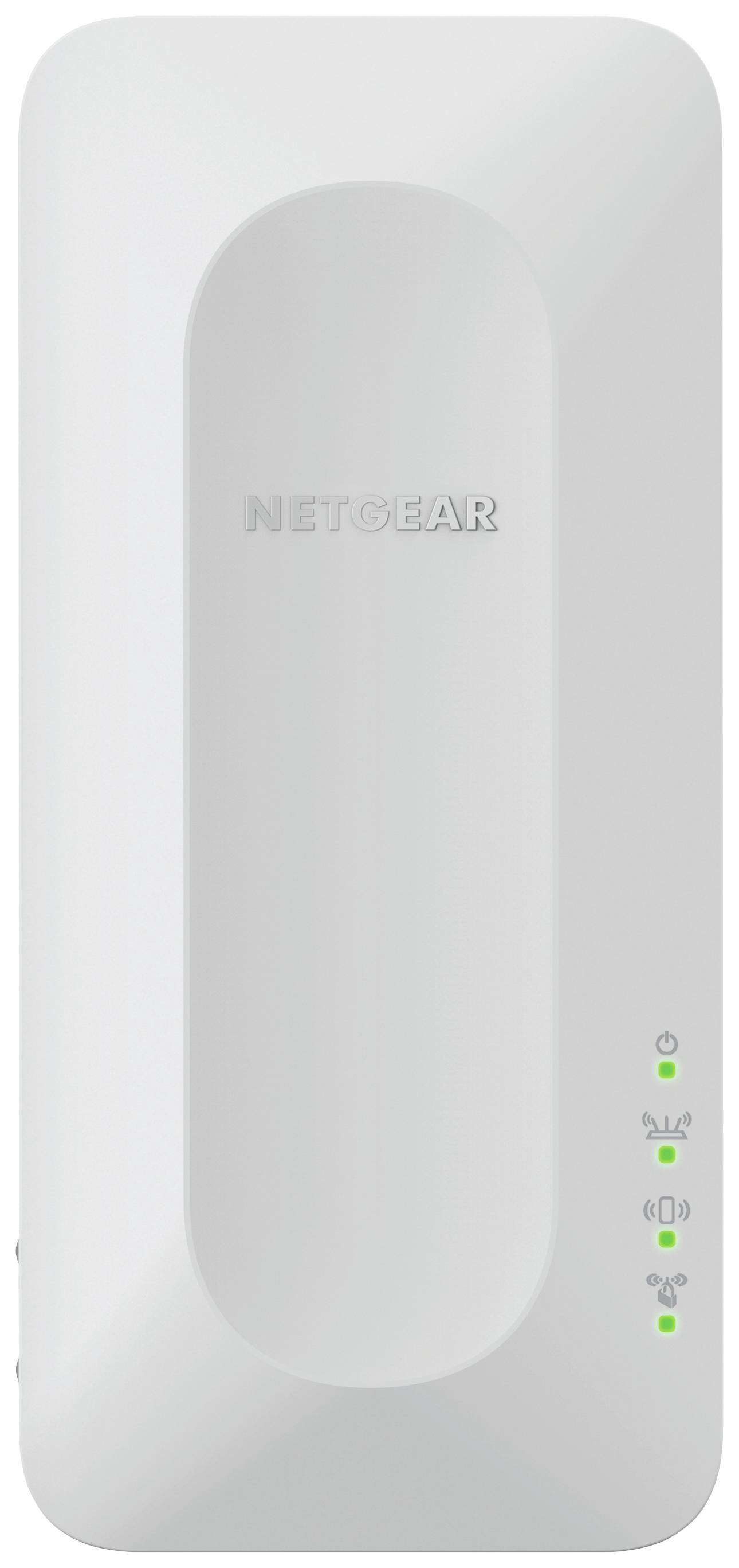 Bel Netgear Wi-Fi ojačevalnik signala s kontrolnimi lučkami ob strani, ki prikazujejo status delovanja.