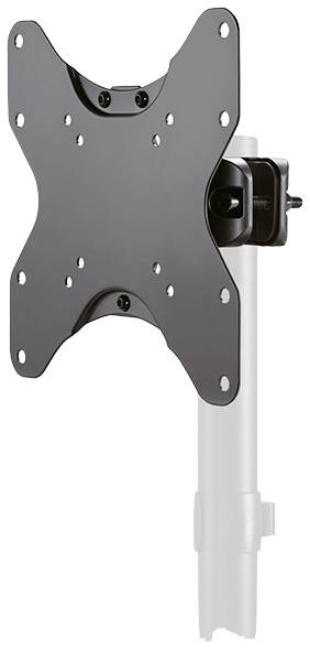Črna TV stenska nosilec z nastavljivo roko. Dizajn omogoča fleksibilno usmeritev zaslona.